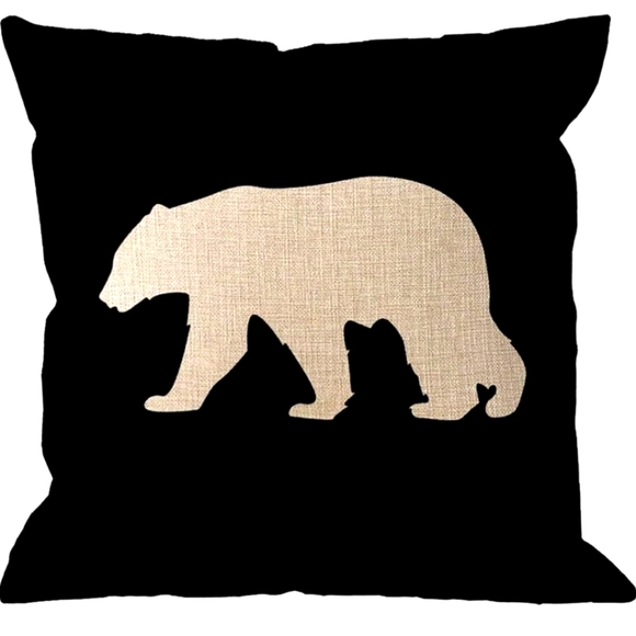 HGOD DESIGNS Throw Pillow Case Black Background Bear PAIR OF 2 - Picture 1 of 6